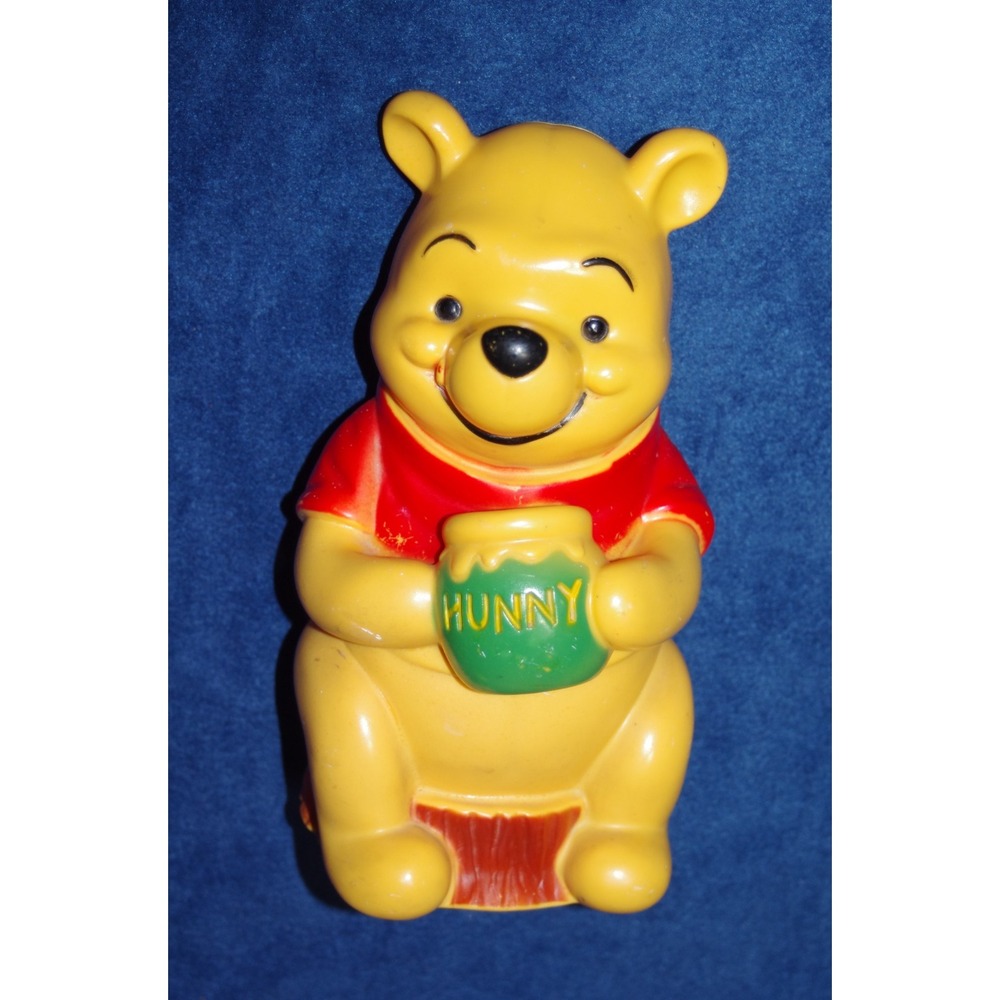Vintage Walt Disney Winnie the Pooh Blow Mold Coin Bank Hunny Pot 10.25" No Plug